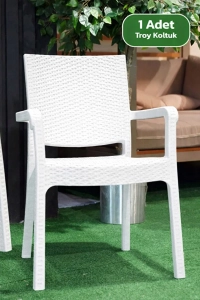 Alezy Troy Rattan Desenli Koltuk Kollu Balkon Bahçe Koltuğu